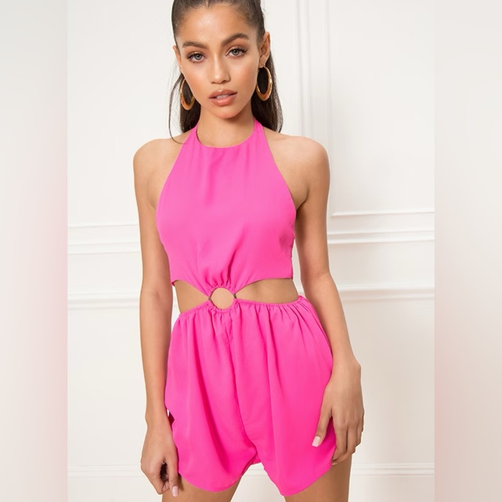 superdown Eliana O Ring Cut Out Romper in Hot Pink